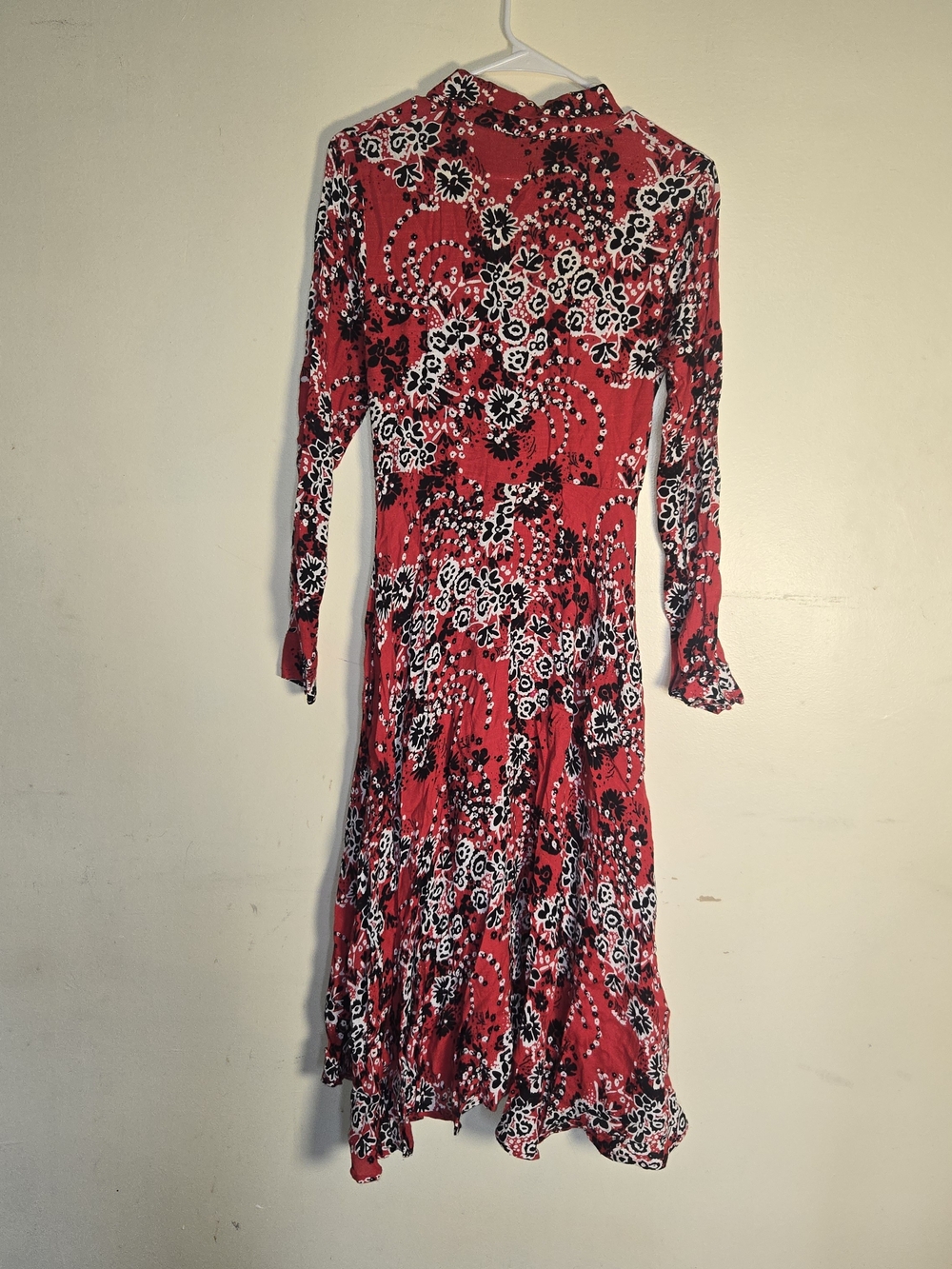 Red Floral Long Sleeve Midi Dress
